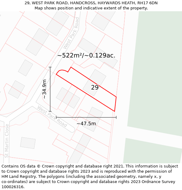 29, WEST PARK ROAD, HANDCROSS, HAYWARDS HEATH, RH17 6DN: Plot and title map