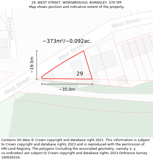 29, WEST STREET, WORSBROUGH, BARNSLEY, S70 5PF: Plot and title map