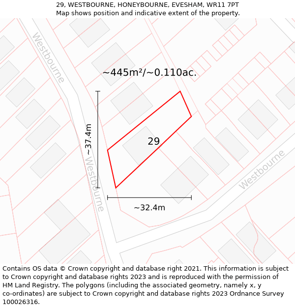 29, WESTBOURNE, HONEYBOURNE, EVESHAM, WR11 7PT: Plot and title map