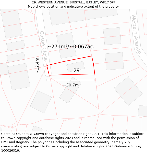 29, WESTERN AVENUE, BIRSTALL, BATLEY, WF17 0PF: Plot and title map