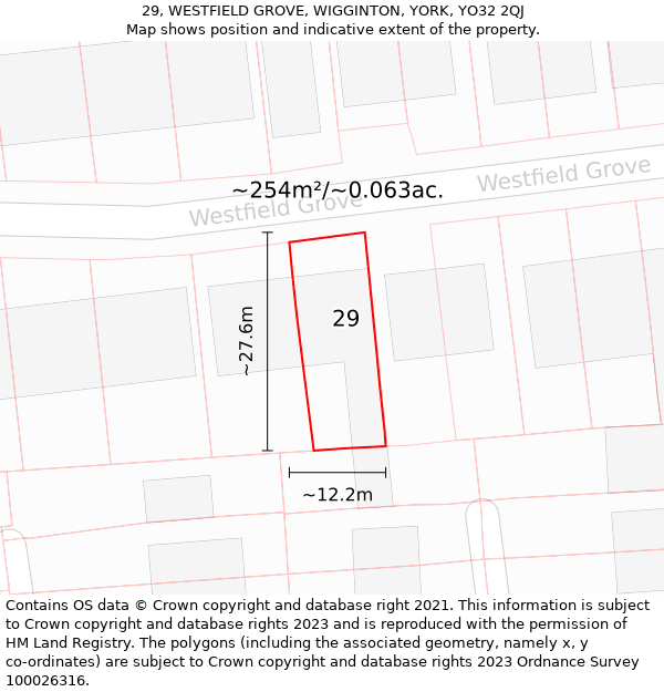 29, WESTFIELD GROVE, WIGGINTON, YORK, YO32 2QJ: Plot and title map