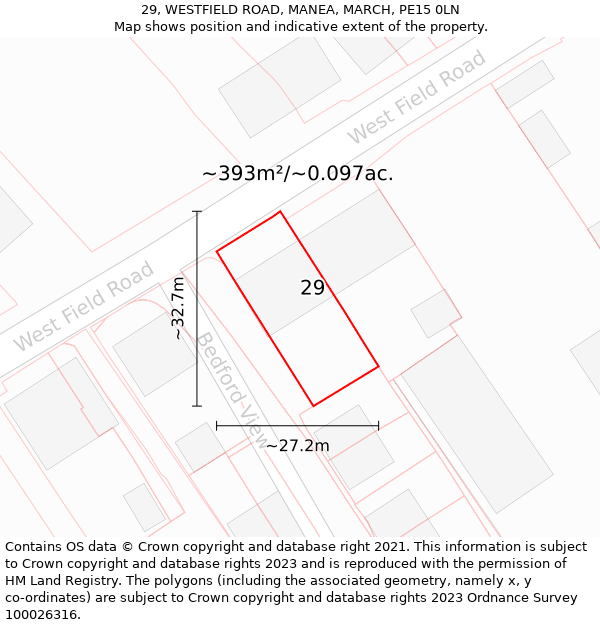 29, WESTFIELD ROAD, MANEA, MARCH, PE15 0LN: Plot and title map