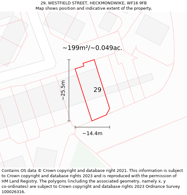 29, WESTFIELD STREET, HECKMONDWIKE, WF16 9FB: Plot and title map