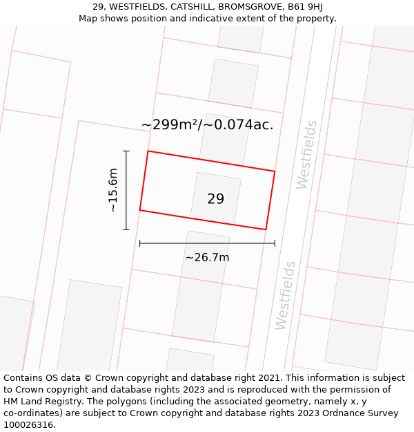 29, WESTFIELDS, CATSHILL, BROMSGROVE, B61 9HJ: Plot and title map