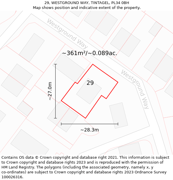 29, WESTGROUND WAY, TINTAGEL, PL34 0BH: Plot and title map