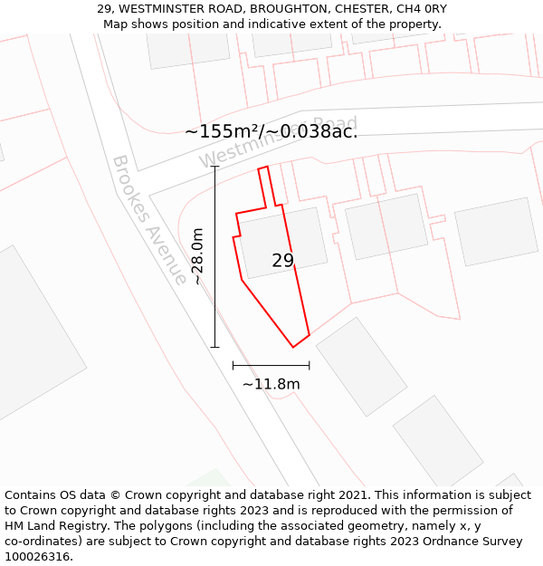 29, WESTMINSTER ROAD, BROUGHTON, CHESTER, CH4 0RY: Plot and title map