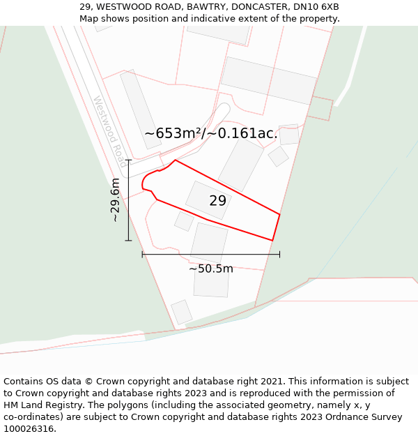 29, WESTWOOD ROAD, BAWTRY, DONCASTER, DN10 6XB: Plot and title map