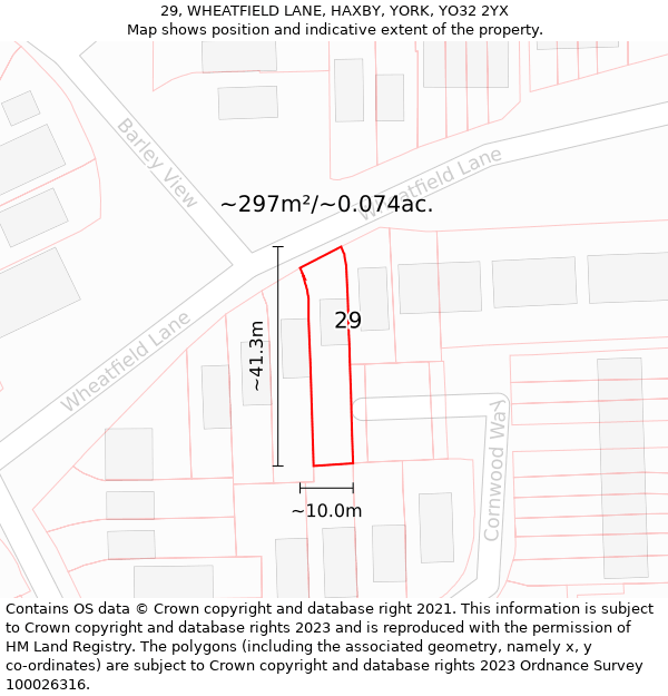 29, WHEATFIELD LANE, HAXBY, YORK, YO32 2YX: Plot and title map