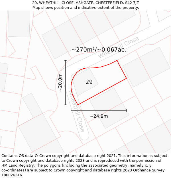 29, WHEATHILL CLOSE, ASHGATE, CHESTERFIELD, S42 7JZ: Plot and title map