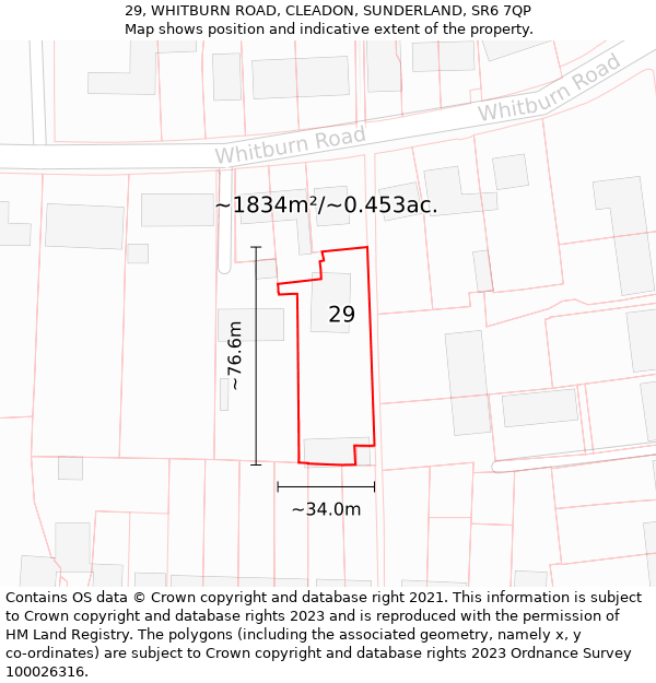 29, WHITBURN ROAD, CLEADON, SUNDERLAND, SR6 7QP: Plot and title map