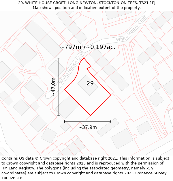 29, WHITE HOUSE CROFT, LONG NEWTON, STOCKTON-ON-TEES, TS21 1PJ: Plot and title map