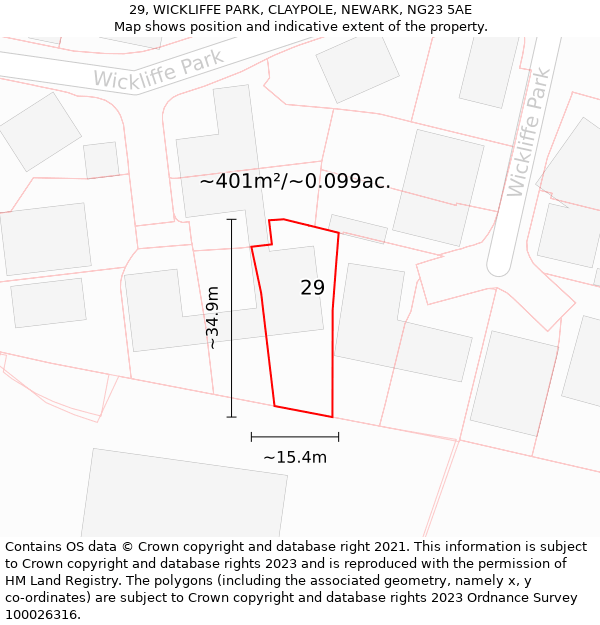 29, WICKLIFFE PARK, CLAYPOLE, NEWARK, NG23 5AE: Plot and title map