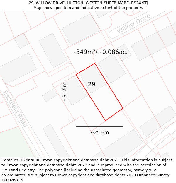 29, WILLOW DRIVE, HUTTON, WESTON-SUPER-MARE, BS24 9TJ: Plot and title map