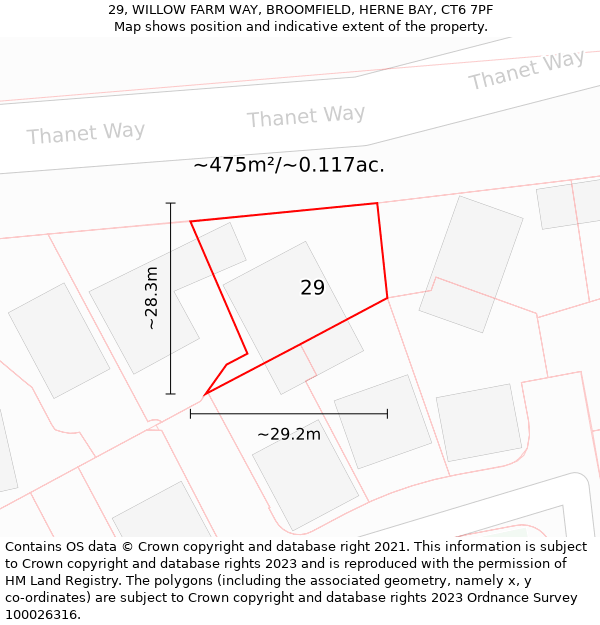 29, WILLOW FARM WAY, BROOMFIELD, HERNE BAY, CT6 7PF: Plot and title map