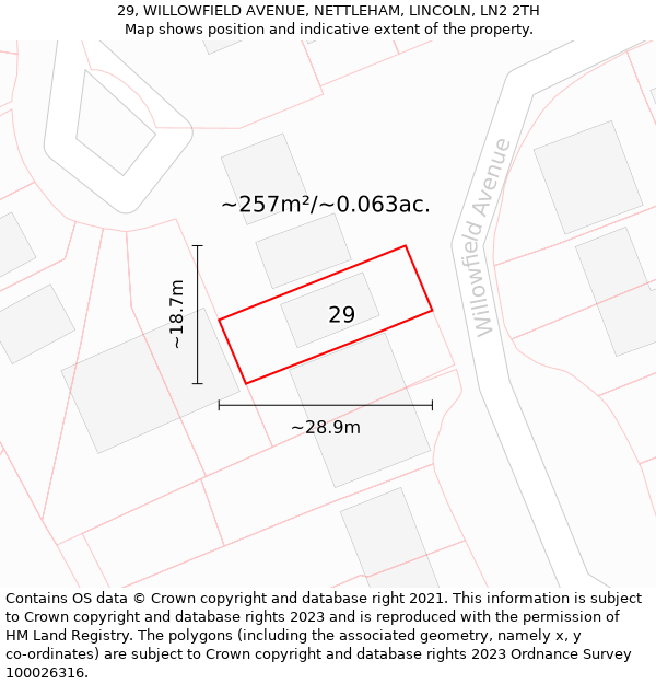 29, WILLOWFIELD AVENUE, NETTLEHAM, LINCOLN, LN2 2TH: Plot and title map