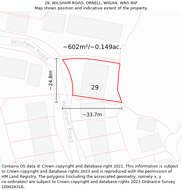 29, WILSHAM ROAD, ORRELL, WIGAN, WN5 8SF: Plot and title map