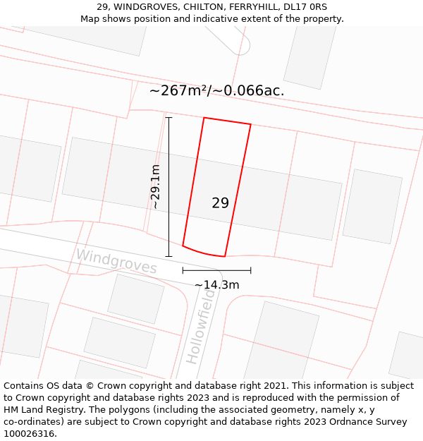 29, WINDGROVES, CHILTON, FERRYHILL, DL17 0RS: Plot and title map