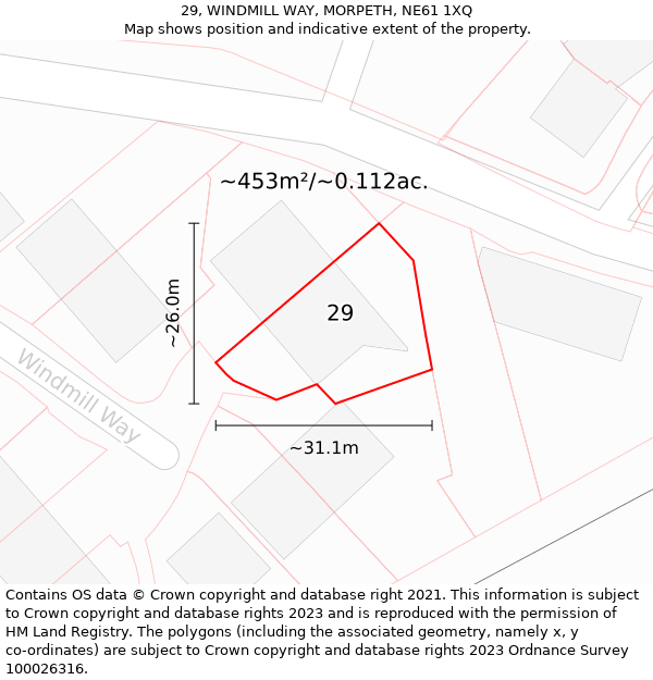 29, WINDMILL WAY, MORPETH, NE61 1XQ: Plot and title map