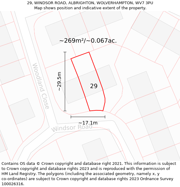 29, WINDSOR ROAD, ALBRIGHTON, WOLVERHAMPTON, WV7 3PU: Plot and title map