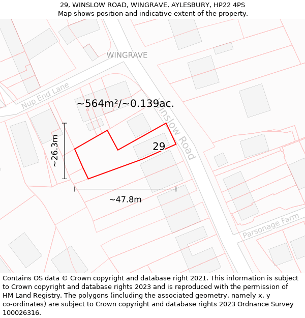 29, WINSLOW ROAD, WINGRAVE, AYLESBURY, HP22 4PS: Plot and title map