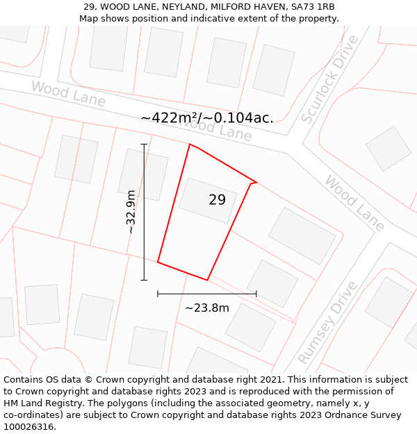 29, WOOD LANE, NEYLAND, MILFORD HAVEN, SA73 1RB: Plot and title map