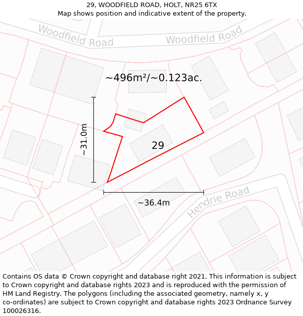 29, WOODFIELD ROAD, HOLT, NR25 6TX: Plot and title map