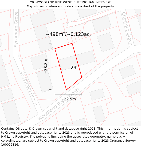 29, WOODLAND RISE WEST, SHERINGHAM, NR26 8PF: Plot and title map