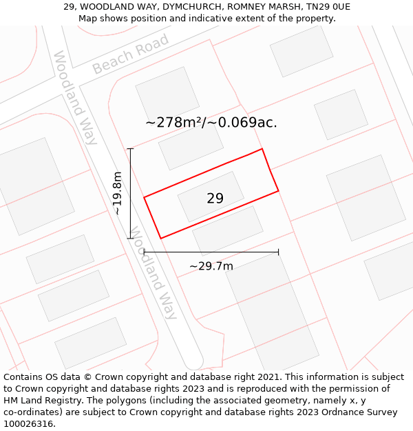 29, WOODLAND WAY, DYMCHURCH, ROMNEY MARSH, TN29 0UE: Plot and title map