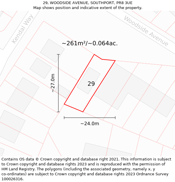 29, WOODSIDE AVENUE, SOUTHPORT, PR8 3UE: Plot and title map