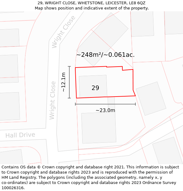 29, WRIGHT CLOSE, WHETSTONE, LEICESTER, LE8 6QZ: Plot and title map