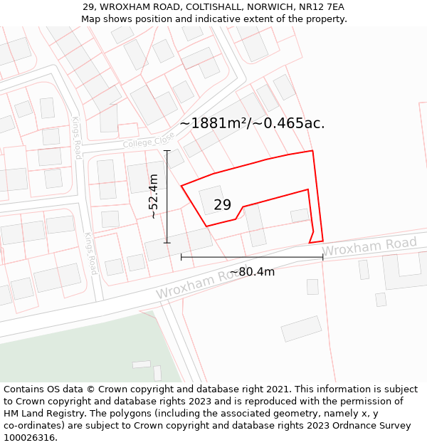 29, WROXHAM ROAD, COLTISHALL, NORWICH, NR12 7EA: Plot and title map