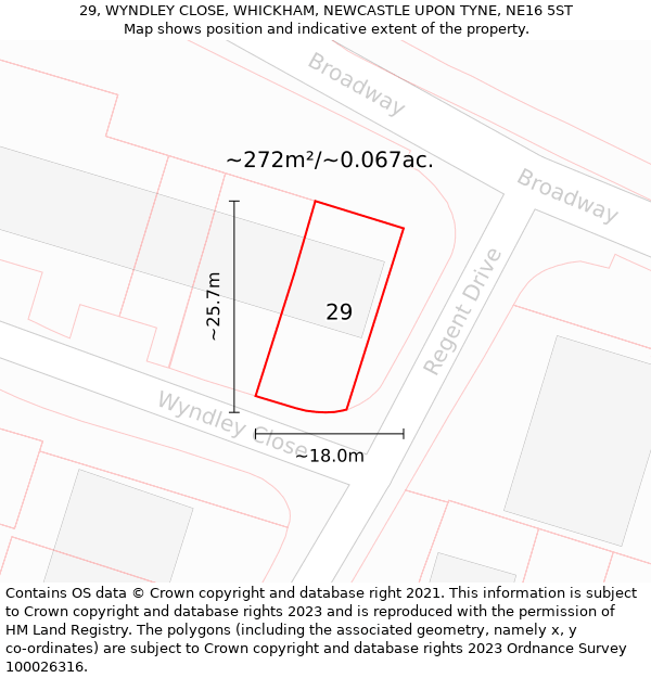 29, WYNDLEY CLOSE, WHICKHAM, NEWCASTLE UPON TYNE, NE16 5ST: Plot and title map