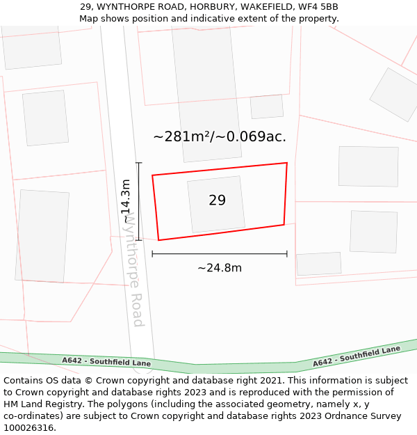 29, WYNTHORPE ROAD, HORBURY, WAKEFIELD, WF4 5BB: Plot and title map