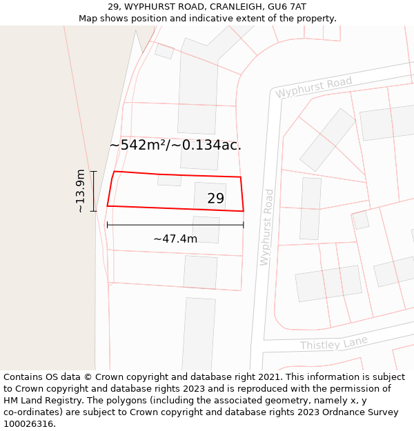 29, WYPHURST ROAD, CRANLEIGH, GU6 7AT: Plot and title map