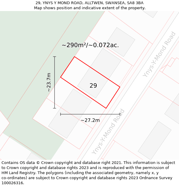 29, YNYS Y MOND ROAD, ALLTWEN, SWANSEA, SA8 3BA: Plot and title map