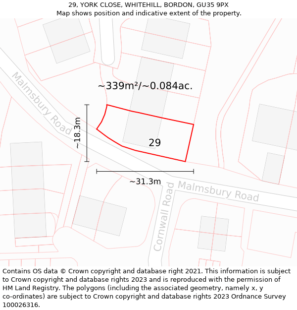 29, YORK CLOSE, WHITEHILL, BORDON, GU35 9PX: Plot and title map