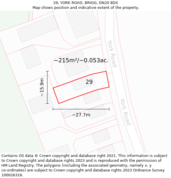 29, YORK ROAD, BRIGG, DN20 8DX: Plot and title map