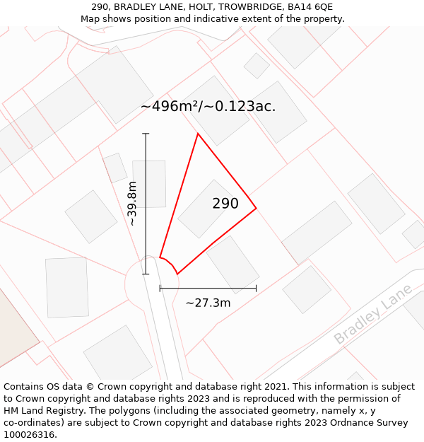 290, BRADLEY LANE, HOLT, TROWBRIDGE, BA14 6QE: Plot and title map