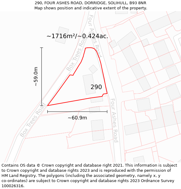 290, FOUR ASHES ROAD, DORRIDGE, SOLIHULL, B93 8NR: Plot and title map