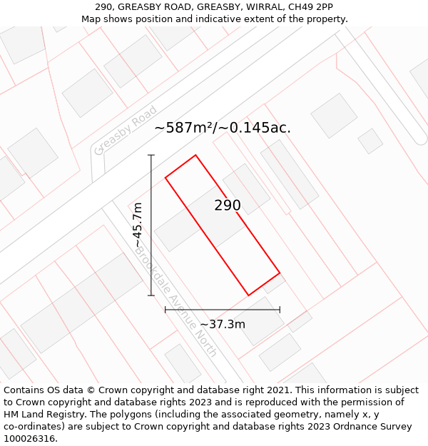 290, GREASBY ROAD, GREASBY, WIRRAL, CH49 2PP: Plot and title map