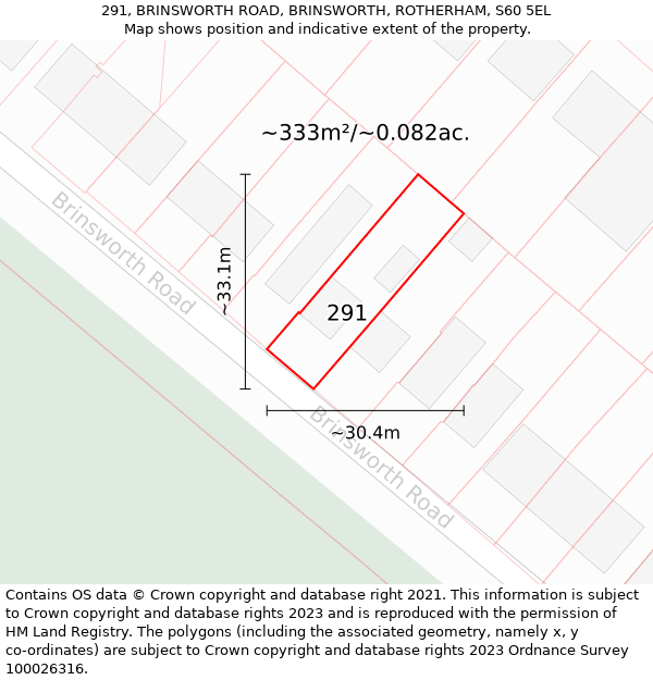 291, BRINSWORTH ROAD, BRINSWORTH, ROTHERHAM, S60 5EL: Plot and title map