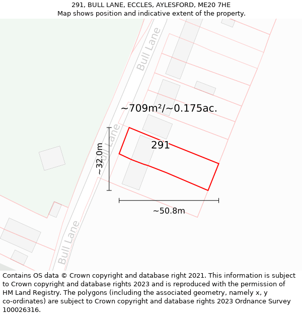 291, BULL LANE, ECCLES, AYLESFORD, ME20 7HE: Plot and title map