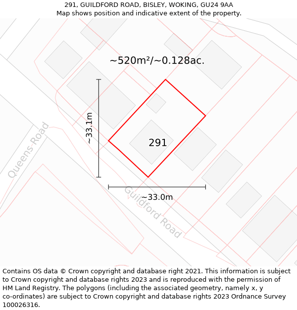 291, GUILDFORD ROAD, BISLEY, WOKING, GU24 9AA: Plot and title map