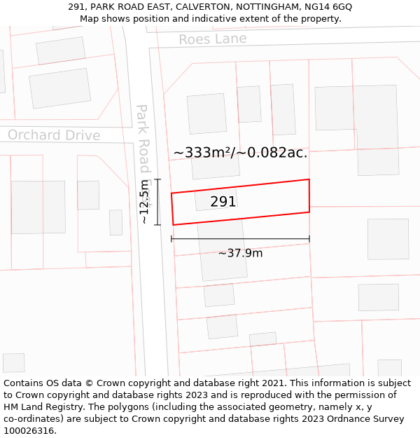 291, PARK ROAD EAST, CALVERTON, NOTTINGHAM, NG14 6GQ: Plot and title map