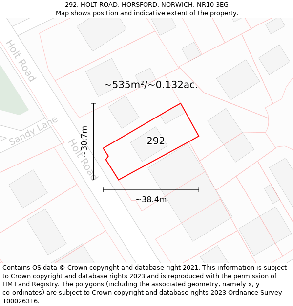 292, HOLT ROAD, HORSFORD, NORWICH, NR10 3EG: Plot and title map