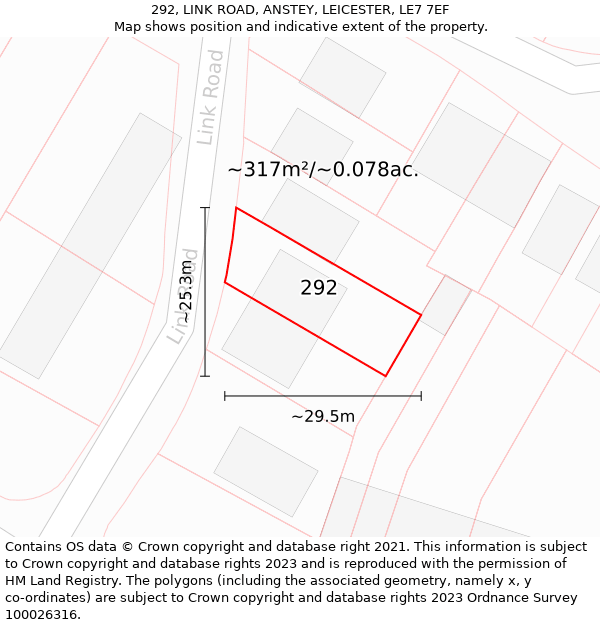292, LINK ROAD, ANSTEY, LEICESTER, LE7 7EF: Plot and title map