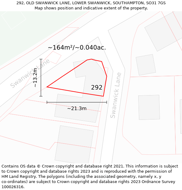 292, OLD SWANWICK LANE, LOWER SWANWICK, SOUTHAMPTON, SO31 7GS: Plot and title map