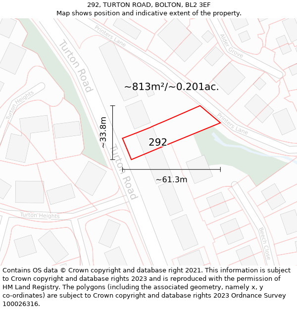 292, TURTON ROAD, BOLTON, BL2 3EF: Plot and title map