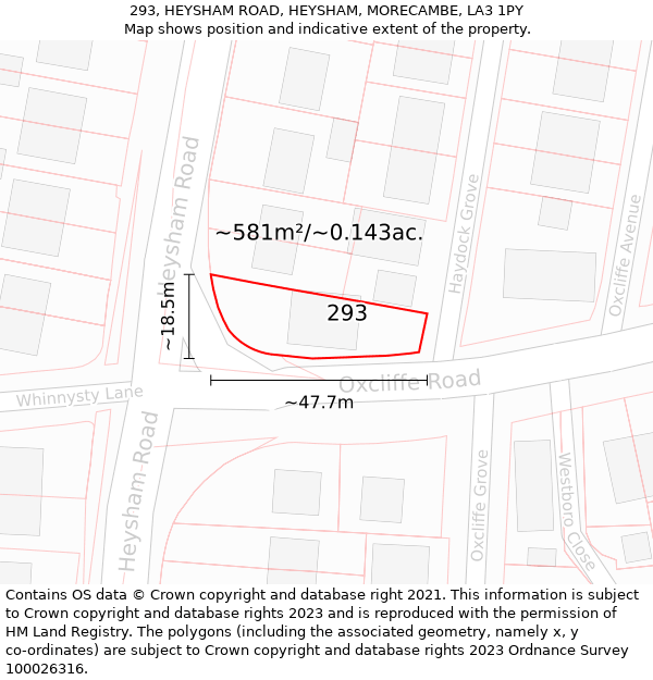 293, HEYSHAM ROAD, HEYSHAM, MORECAMBE, LA3 1PY: Plot and title map