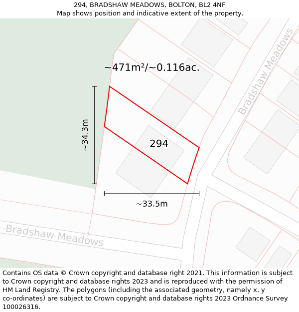 294, BRADSHAW MEADOWS, BOLTON, BL2 4NF: Plot and title map
